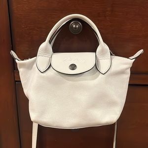 Small Le Pliage Leather Crossbody Tote - Light Blue